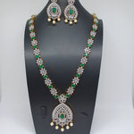 Beautiful Diamond finish AD and Green stone Medium length Necklace Set with Earrings