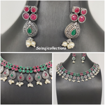 Beautiful Oxidized Multi Stone And Pearl necklace Set With Earrings