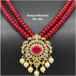 Beautiful 2 Lane Ruby Beads Mala With AD And Ruby Stone Locket And Earrings