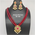 Beautiful 2 Lane Ruby Beads Mala With AD And Ruby Stone Locket And Earrings