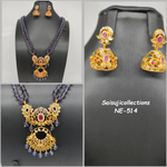 Beautiful Purple Pumpkin Beads 2 Lane Haram With Matt finish CZ Multi Stone LOcket And Earrings