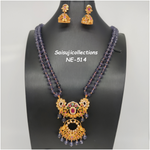 Beautiful Purple Pumpkin Beads 2 Lane Haram With Matt finish CZ Multi Stone LOcket And Earrings