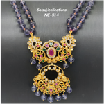 Beautiful Purple Pumpkin Beads 2 Lane Haram With Matt finish CZ Multi Stone LOcket And Earrings