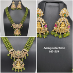 Elegant Mehandi Green Pumpkin Beads Rani Haram With CZ And Multi Stone Lakshmi Devi Locket And Earrings