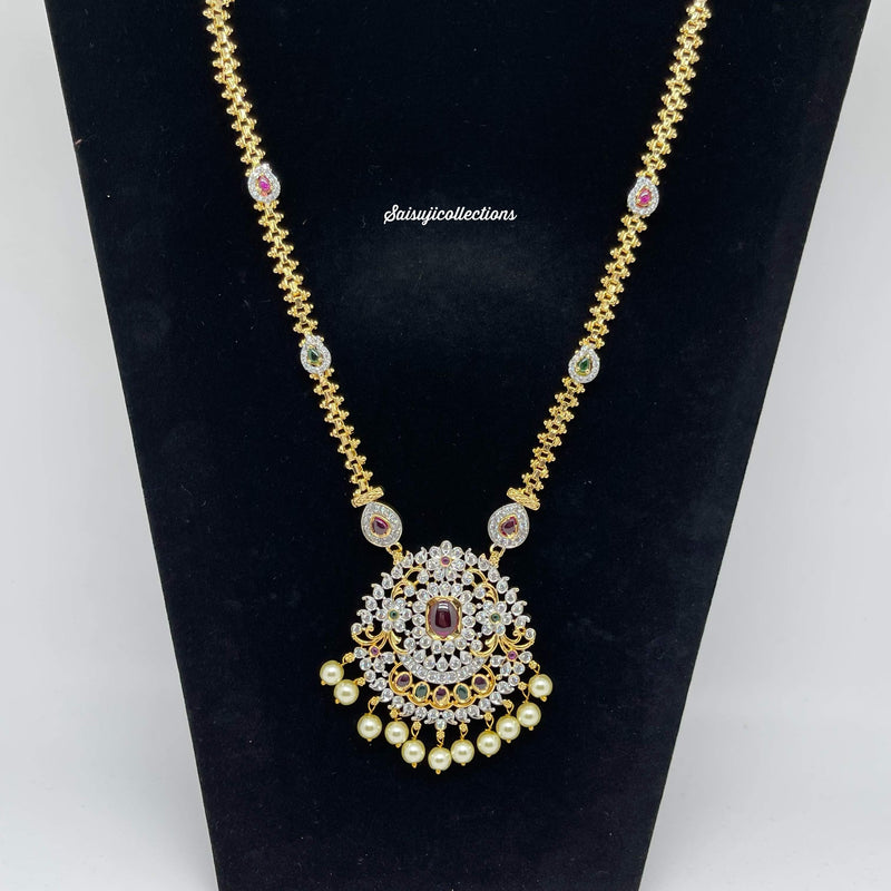 Beautiful Imitation Gold Chain with Diamond Finish Multistone Locket Locket and Earrings-Saisuji Collections-C-Imitation Gold,Laxmi,Multi Stone,Nakshi,Necklace,Necklaces