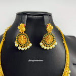 Beautiful Nakshi Kempu Stones kante With Lakshmi Devi Locket and Earrings-Saisuji Collections-C-Beads,Emerald,Necklace,Necklace Set,Necklaces,Necklance,Peacock,Ruby,Temple