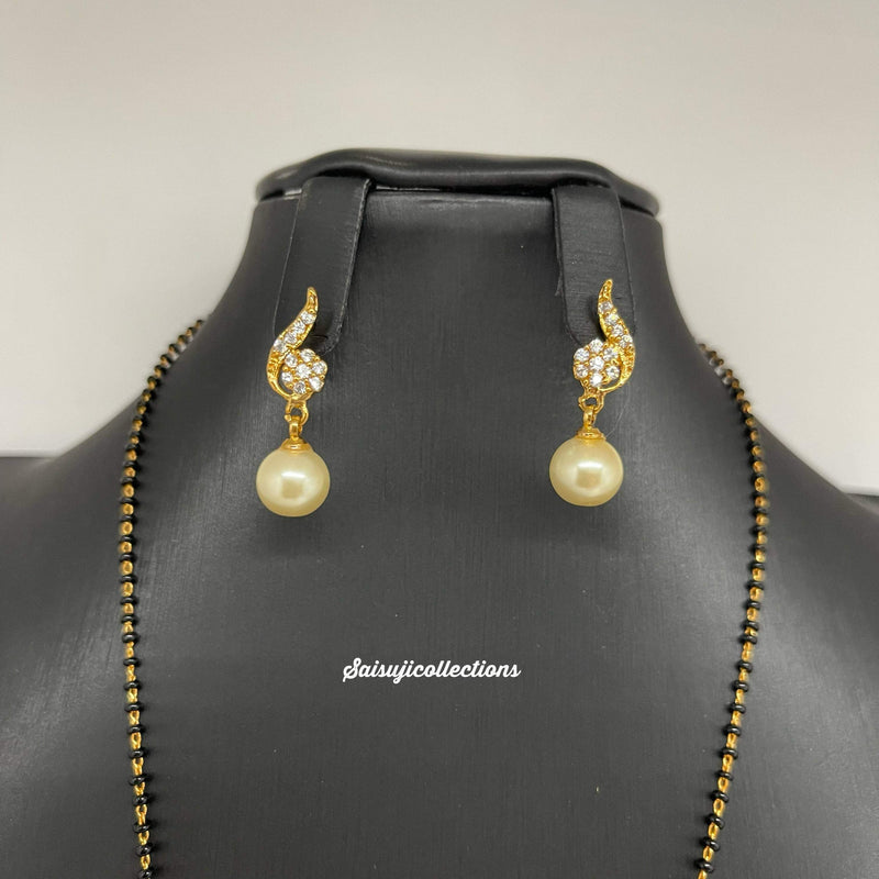 Copy of Beautiful Black beads with CZ stone Diamond Finish Locket and Earrings-Saisuji Collections-C-AD,American Diamond,Imitation Gold,Laxmi,Mangalsutra