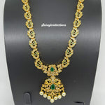 Beautiful Imitation Gold CZ and Emerald Peacock Haram with Earrings-Saisuji Collections-C-Imitation Gold,Laxmi,Multi Stone,Nakshi,Necklace,Necklaces