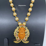 Beautiful Pearl Chain With CZ Stone Multi Stone Narasimha Swami Puligoru Locket-Saisuji Collections-C-beads,Imitation Gold,multi Stone,Necklace,Necklace Set,Necklaces,Necklance,pearl