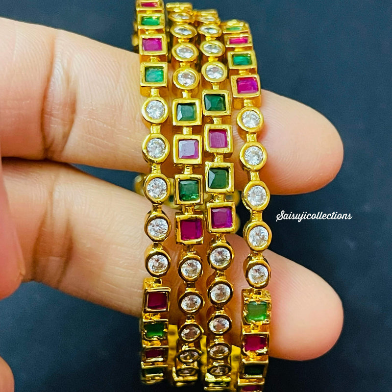 Beautiful Imitation Gold AD and Multi Stone 4 Set Bangles Size 2.8-Saisuji Collections-C-Bangle,Bangles,Emerald