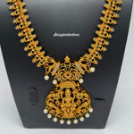 Beautiful Imitation Gold AD and multi Stone lakshmi Devi Long Necklace set with Earrings-Saisuji Collections-C-Imitation Gold,Laxmi,Multi Stone,Nakshi,Necklace,Necklaces