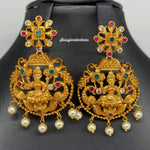 Beautiful Imitation Gold AD and multi Stone lakshmi Devi Long Necklace set with Earrings-Saisuji Collections-C-Imitation Gold,Laxmi,Multi Stone,Nakshi,Necklace,Necklaces