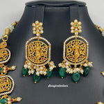 Elegant Imitation gold antique polish Dasavataram necklace set with Green monalisa Beads-Saisuji Collections-C-Imitation Gold,Laxmi,Multi Stone,Nakshi,Necklace,Necklaces