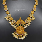 Beautiful Gold Finish Lakshmi and Peacock CZ and Multi Stone Small Necklace set with Earrings-Saisuji Collections-C-Imitation Gold,Kemp,Long,navaratan,Necklace,Necklace Set,Necklaces,Necklance,Peacock,Ruby,Temple