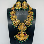 Elegant Imitation gold antique polish Multi Stone Dasavataram necklace set with Green monalisa Beads-Saisuji Collections-C-AD,Beads,Emerald,Necklace,Necklace Set,Necklaces,Necklance,Ruby