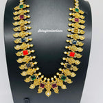 Elegant Gold Replica Imitation Gold Navaratan Lakshmi Mango Necklace Set With Earrings-Saisuji Collections-C-Imitation Gold,Laxmi,Multi Stone,Nakshi,Necklace,Necklaces