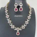 Beautiful CZ and Kemp Stone Necklace Set with Earrings-Saisuji Collections-C-Beads,Necklace,Necklace Set,Necklaces,Necklance,Peacock,Ruby