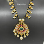 Beautiful AD and Multi Stone Diamond Finish Black Beads With Earrings-Saisuji Collections-C-AD,American Diamond,Imitation Gold,Laxmi,Mangalsutra