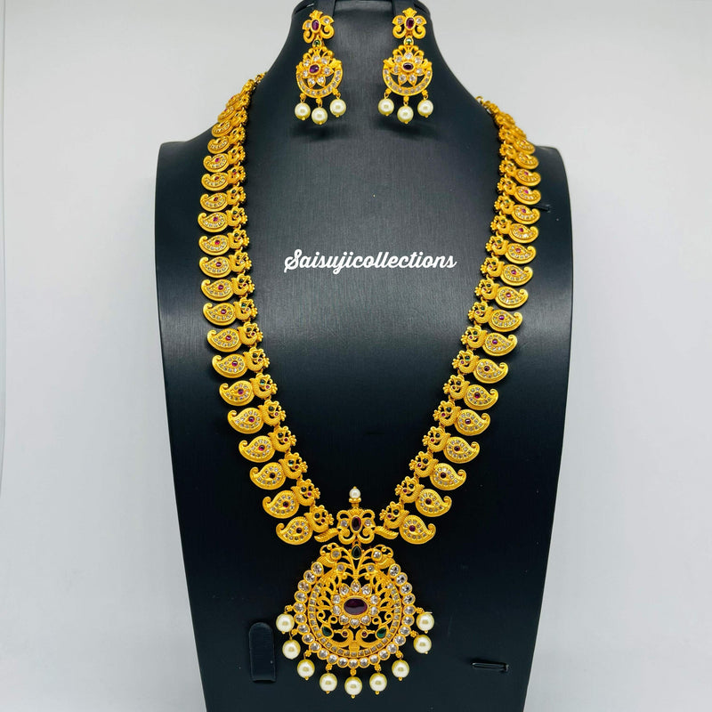 Beautiful Imitation Gold Antique Polish Peacock  Mango Haram with Earings-Saisuji Collections-C-Imitation Gold,Laxmi,Multi Stone,Nakshi,Necklace,Necklaces