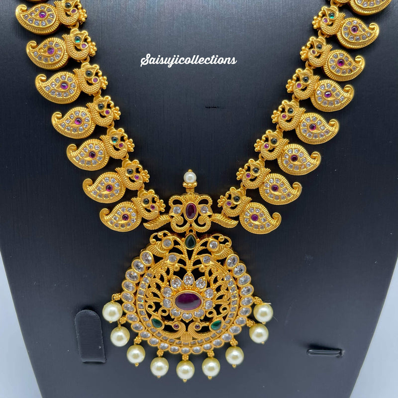 Beautiful Imitation Gold Antique Polish Peacock  Mango Haram with Earings-Saisuji Collections-C-Imitation Gold,Laxmi,Multi Stone,Nakshi,Necklace,Necklaces