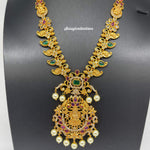 Beautiful Imitation Gold CZ and Kemp Stones Laxmi Mango Necklace Set-Saisuji Collections-C-Imitation Gold,Laxmi,Multi Stone,Nakshi,Necklace,Necklaces,Temple