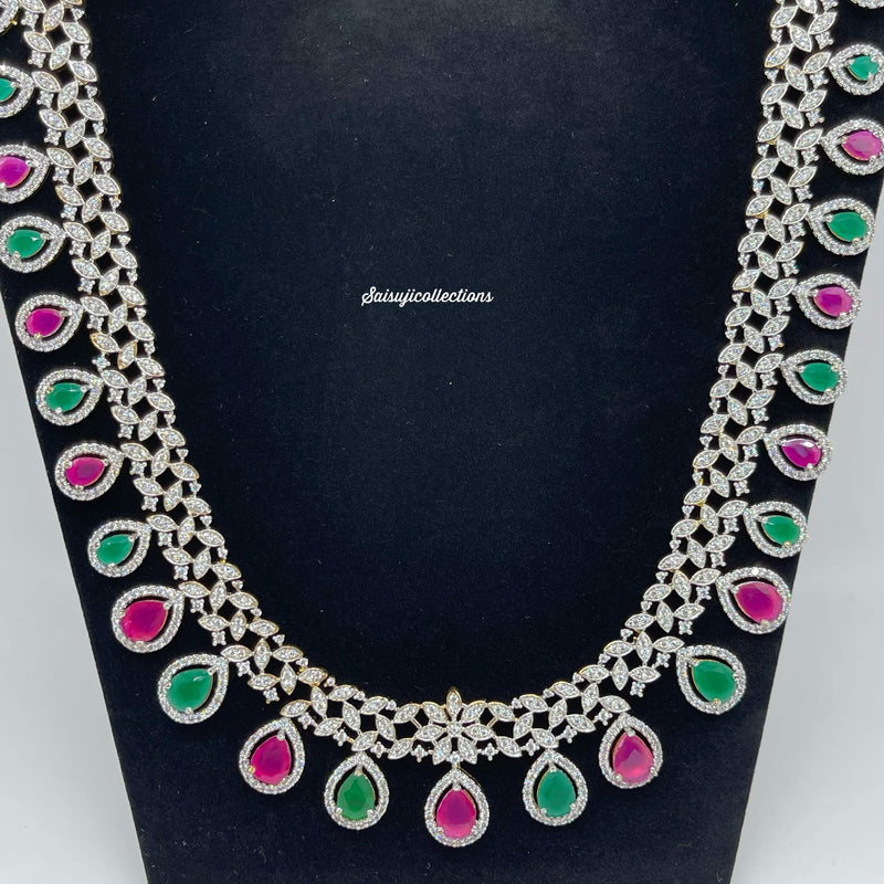 Elegant Diamond finish with CZ and Multi stone Long Necklace Set-Saisuji Collections-C-AD,American Diamond,CZ,Necklace,Necklace Set,Necklaces