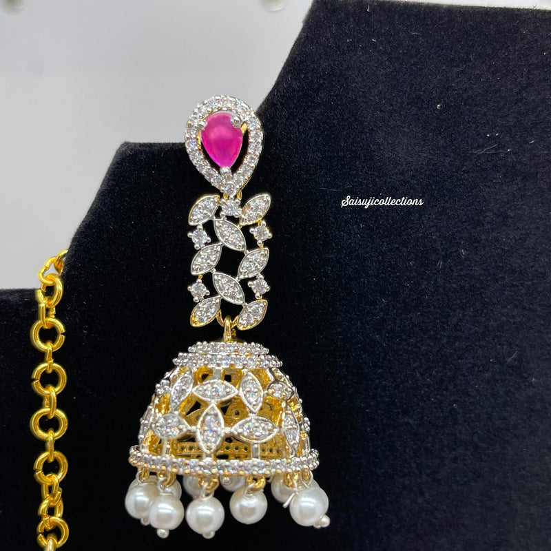Elegant Diamond finish with CZ and Multi stone Long Necklace Set-Saisuji Collections-C-AD,American Diamond,CZ,Necklace,Necklace Set,Necklaces